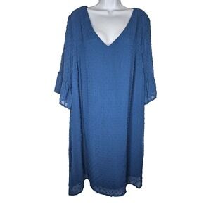 Indigo Rose Blue Swiss Dot Dress Boho Flowy Plus Size 3X Shift Tunic Cottagecore